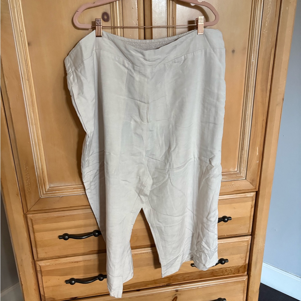 Orientique Khaki Linen Blend Wide Leg Pants Women’s 2x / 22 Resort Beach Pants